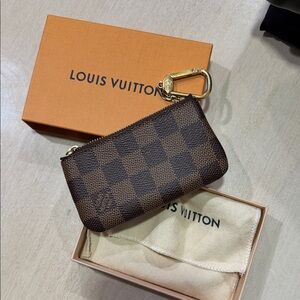 Louis Vuitton Brown Damier Key Pouch with Gold Clasp
